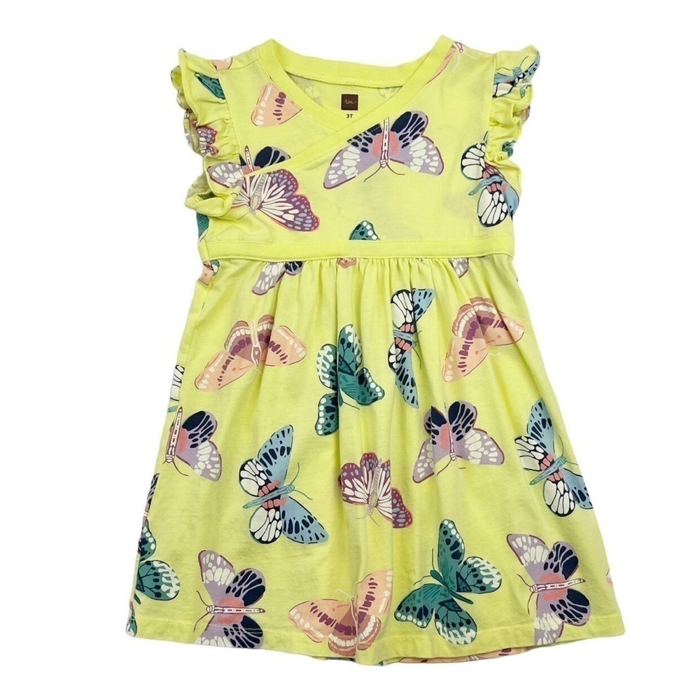 Tea Collection Butterfly Print Wrap Neck Dress 12/18m yellow